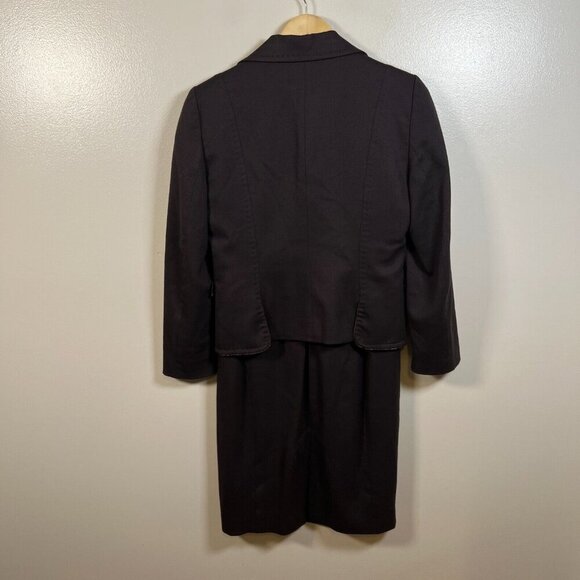 Vintage Valentino Dress Jacket Set Size 44 US 8 Brown Wool Career Business - Picture 2 of 16